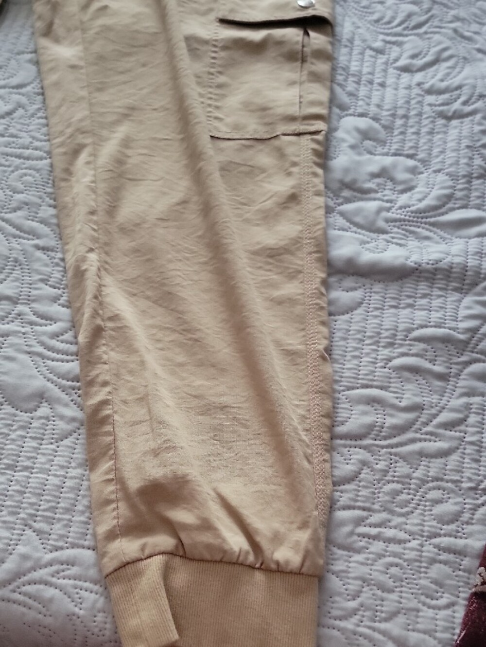 Ladies Size Medium Drawstring Cargo Jogger Pants - Khaki Lightweight - Picture 6 of 12